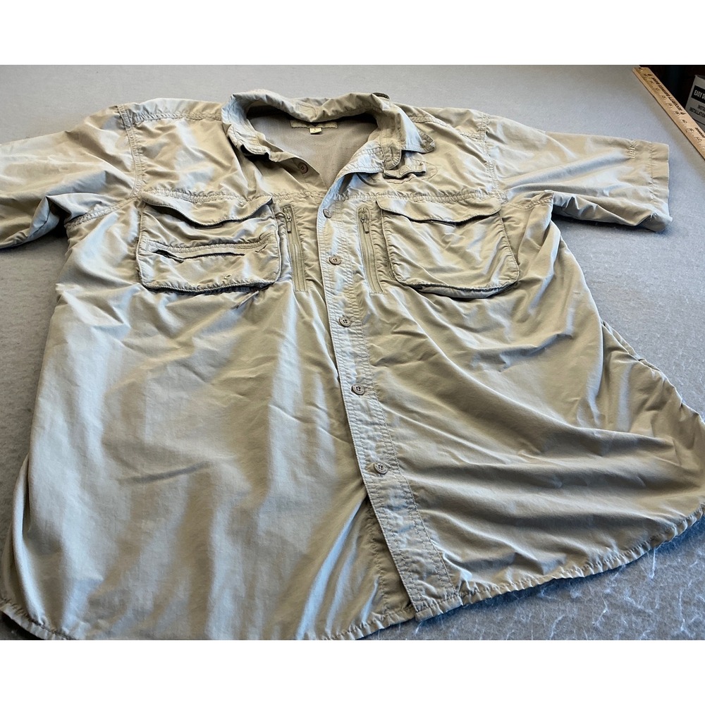 Cabela's Guidewear GX II Fishing Shirt‎ Utility Pockets Tan Men's Large Safari